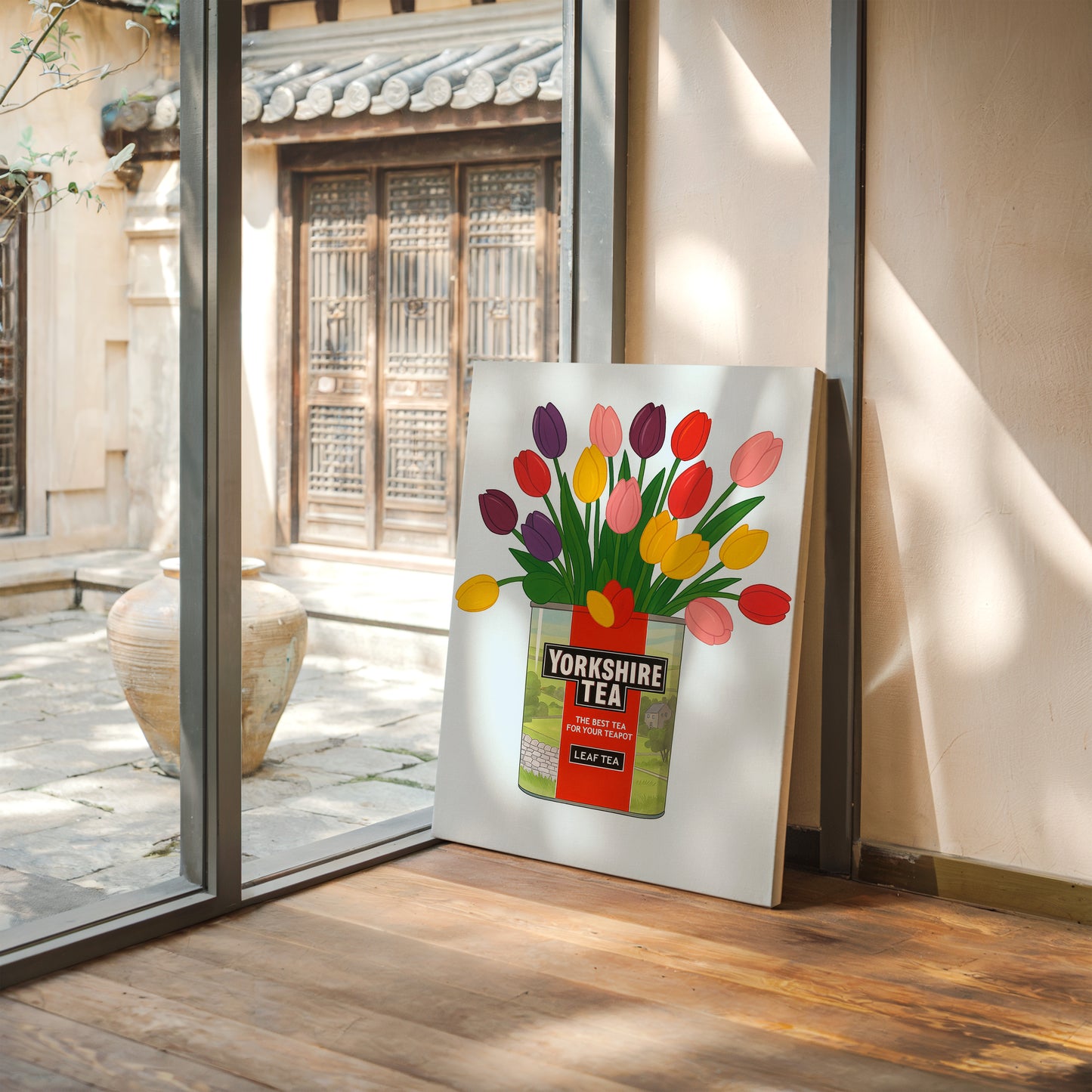 Tulips in a Yorkshire Tea Tin