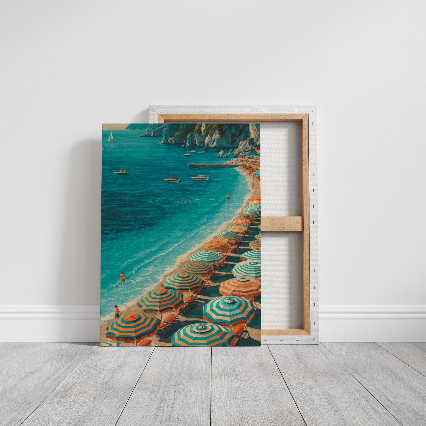 Mediterranean Reverie: Coral Parasols and Azure Waters