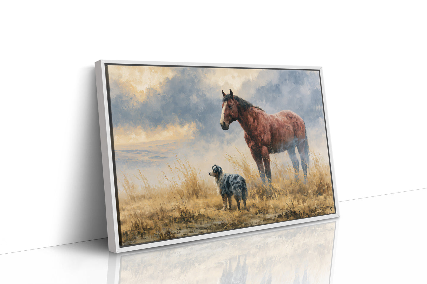 Bay Horse and Aussie Shepherd