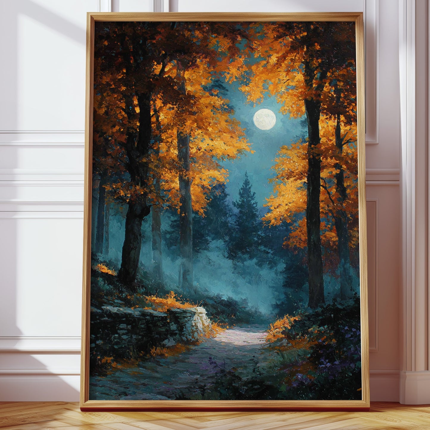 Moonlit Path Through Autumn's Embrace