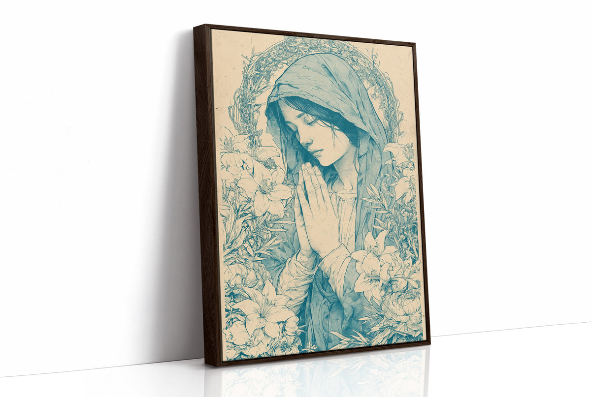 Madonna in Lilies — Teal Wash Devotional Portrait