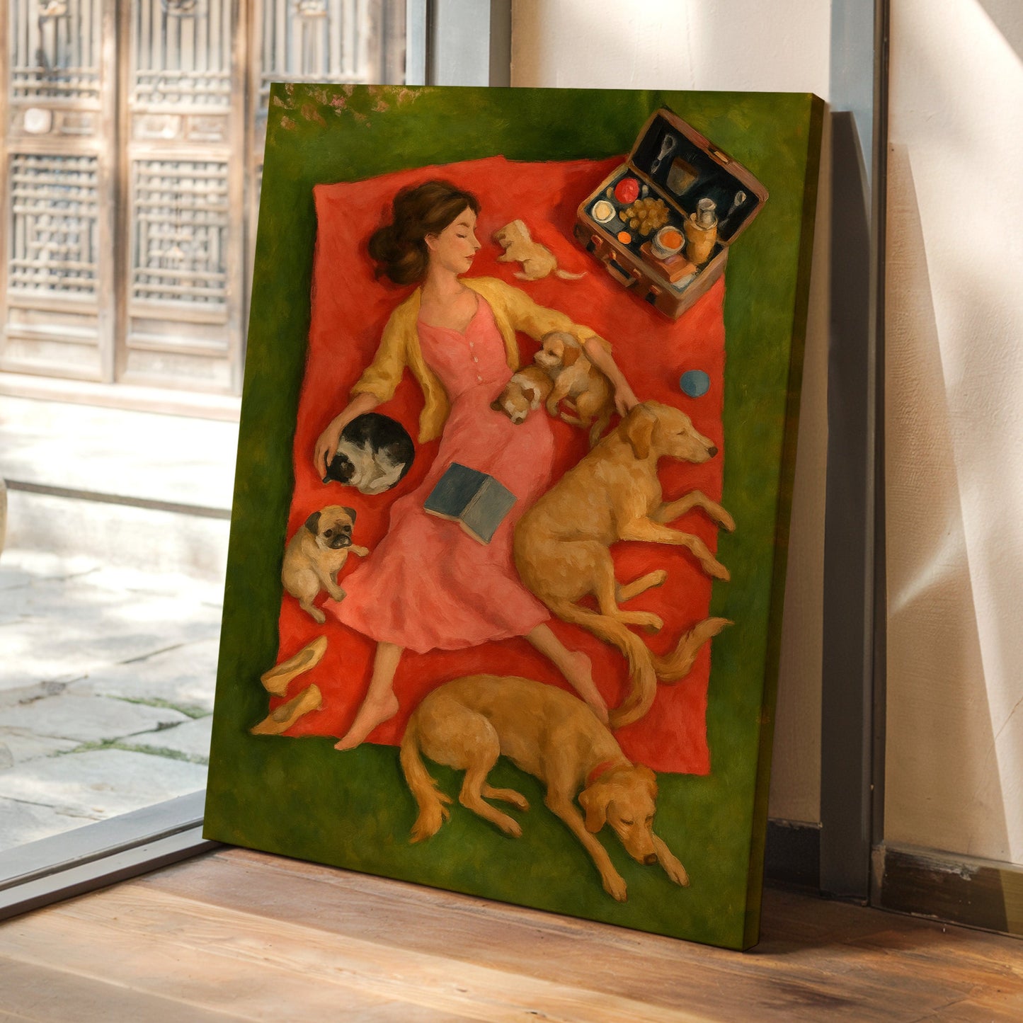 Picnic Nap with Dogs and a Book