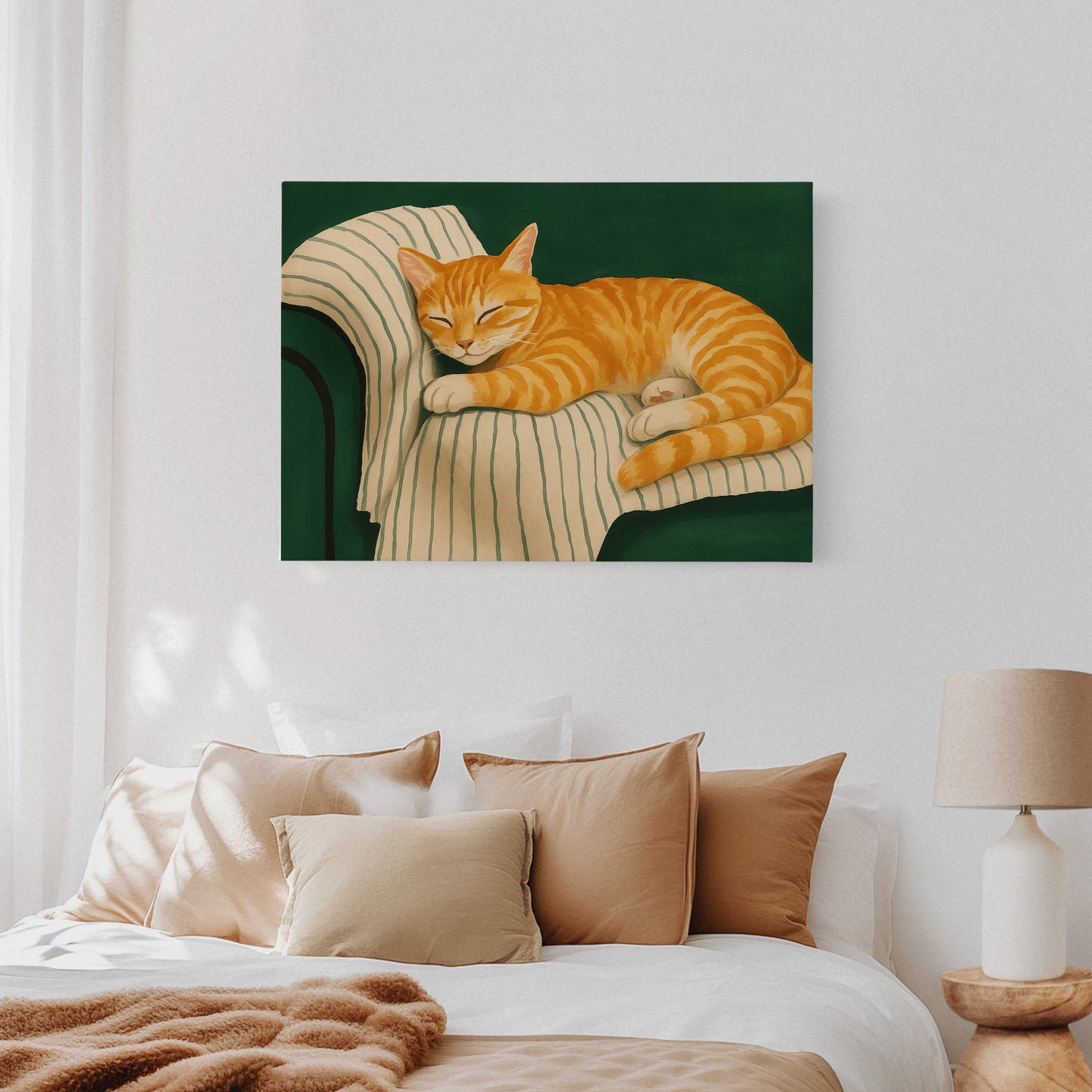 Striped Cat Napping on the Couch