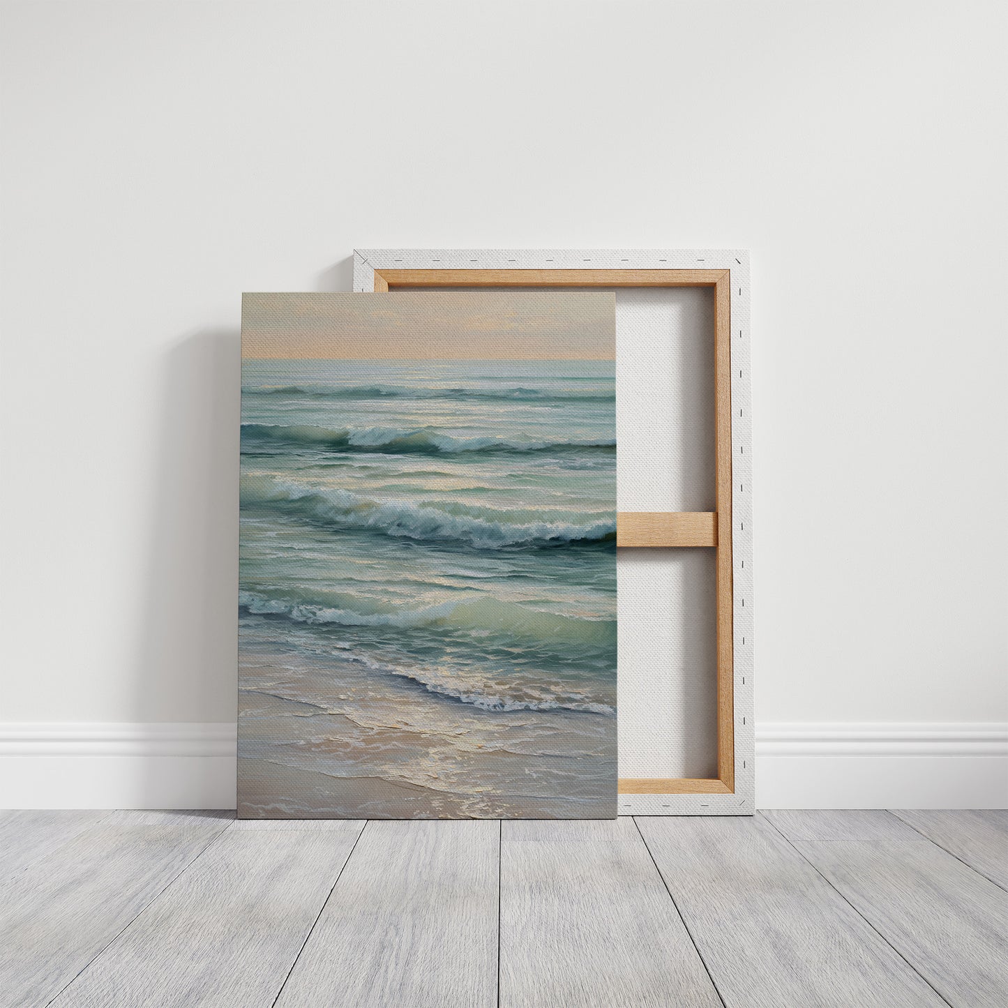 Seafoam Rhythms Against Wooden Frame