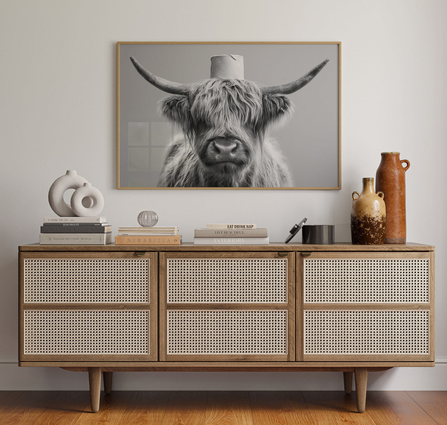 Highland Cow Wears Toilet Paper Crown