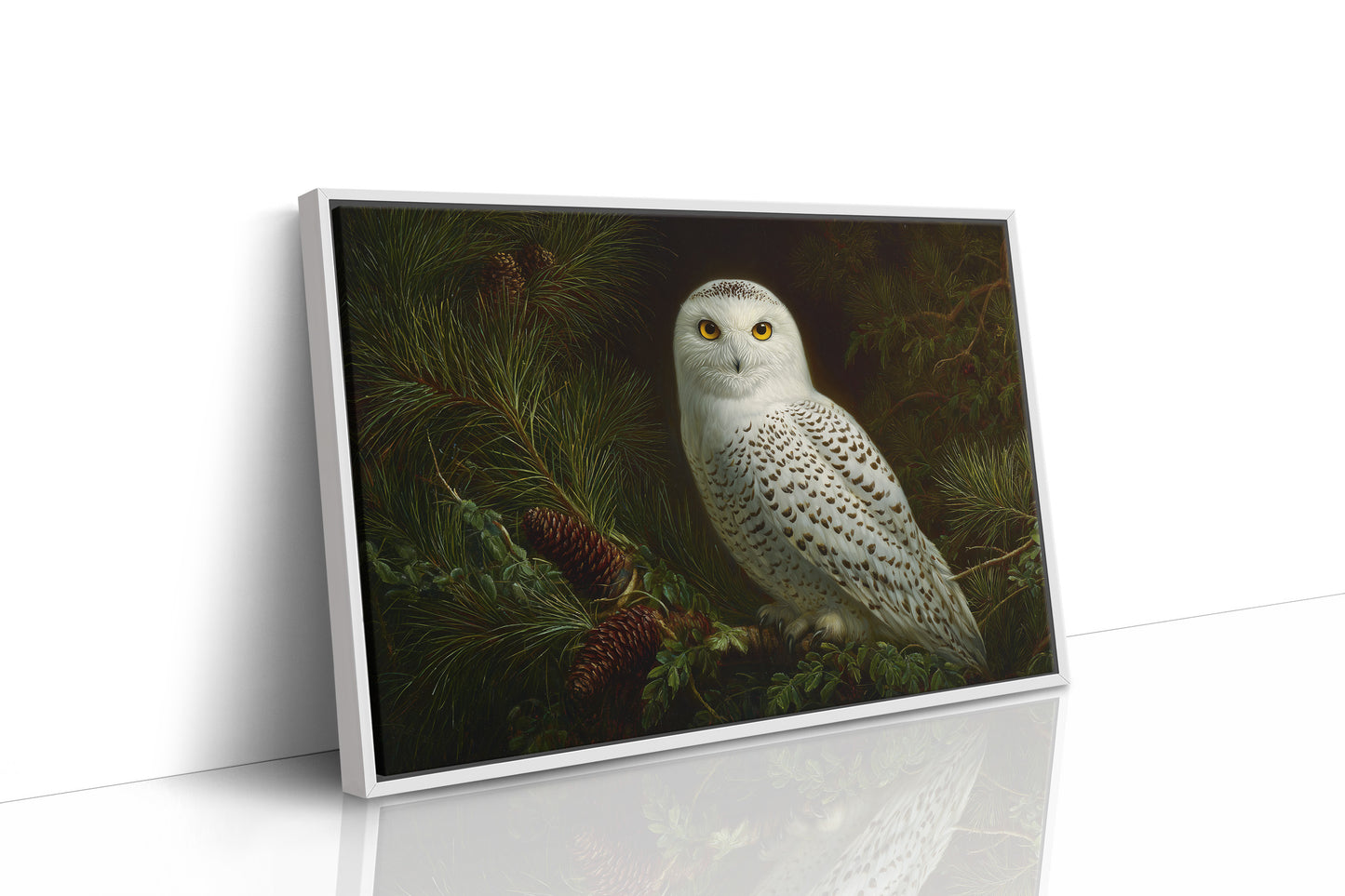 Arctic Sentinel Among Pine Boughs