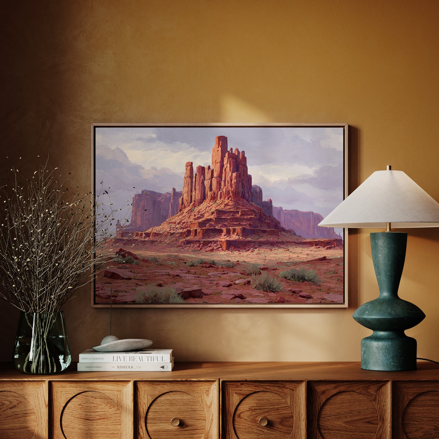 Red Towers Rise Through Purple Sky