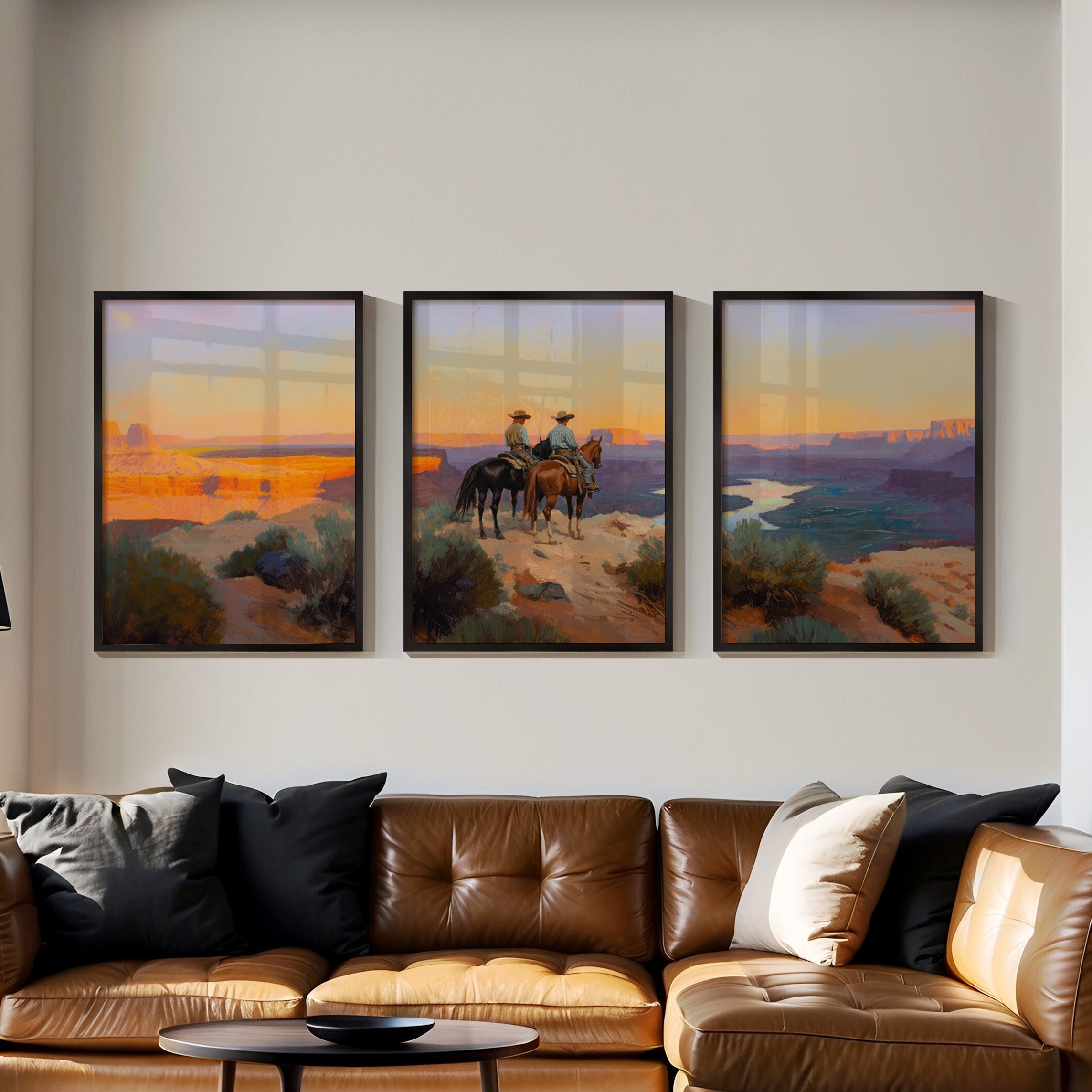 Evening Ride – Cowboy Sunset Triptych