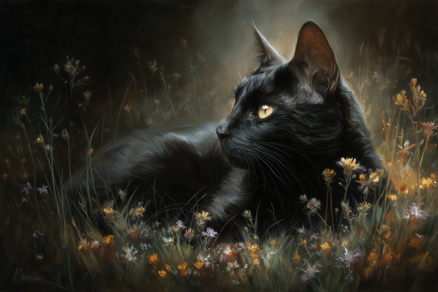 Midnight Prowler Among Wildflowers