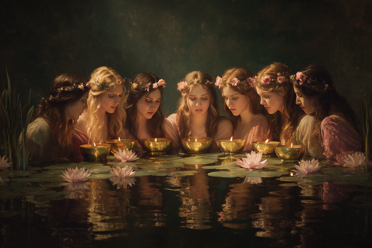 Maidens Gather At Lily Pond