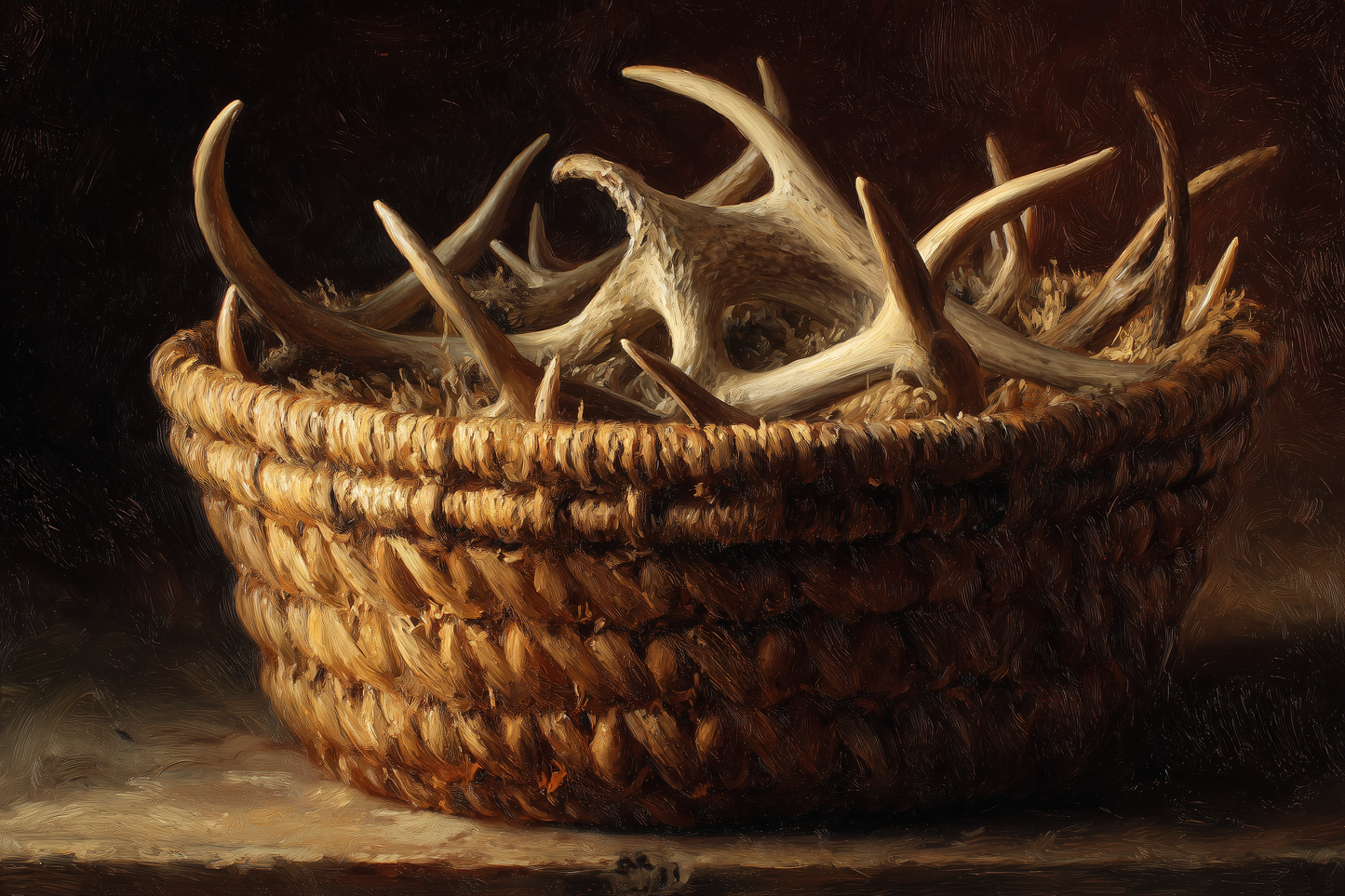 Antlers Gathered In Woven Basket