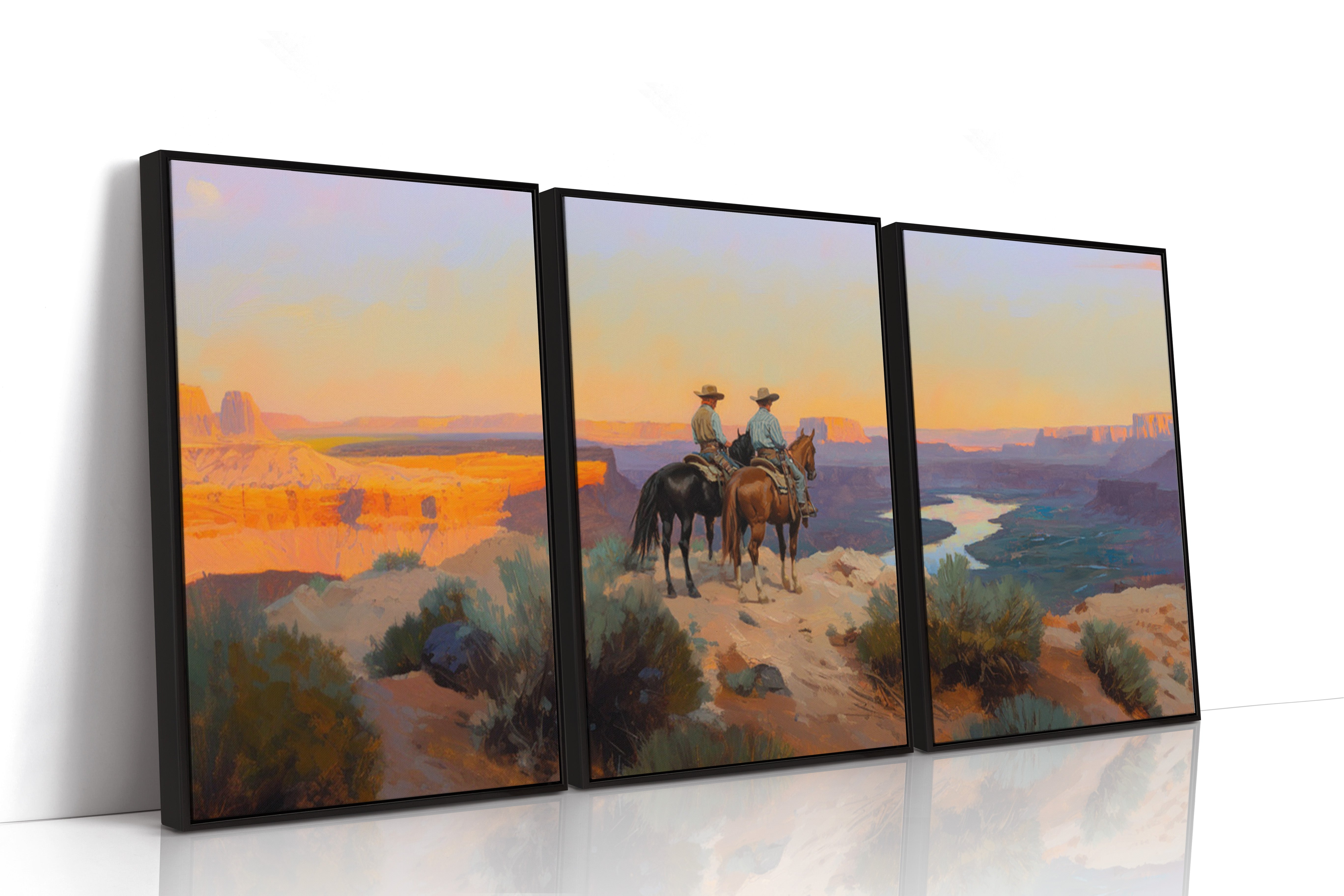 Evening Ride – Cowboy Sunset Triptych