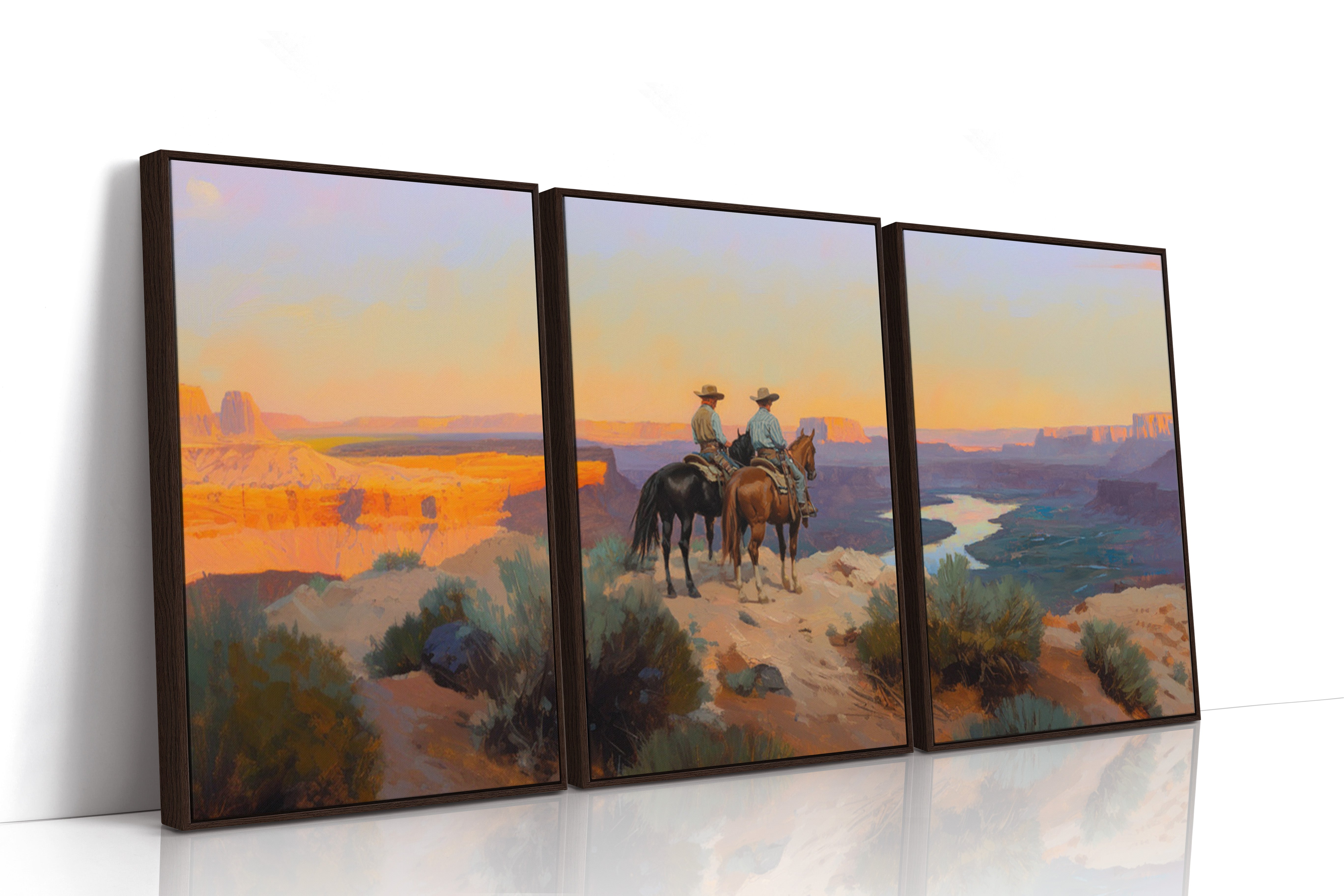 Evening Ride – Cowboy Sunset Triptych