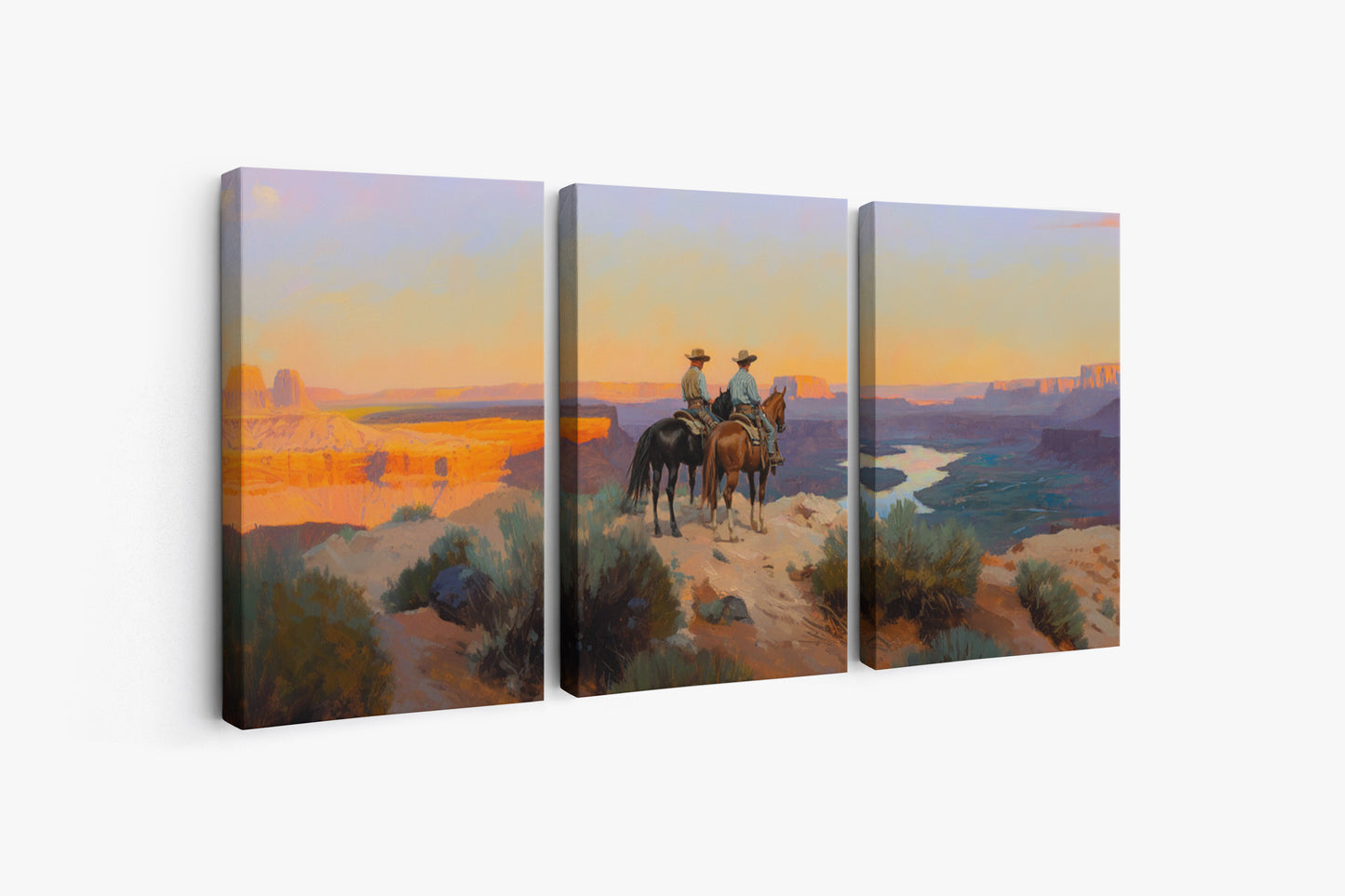 Evening Ride – Cowboy Sunset Triptych