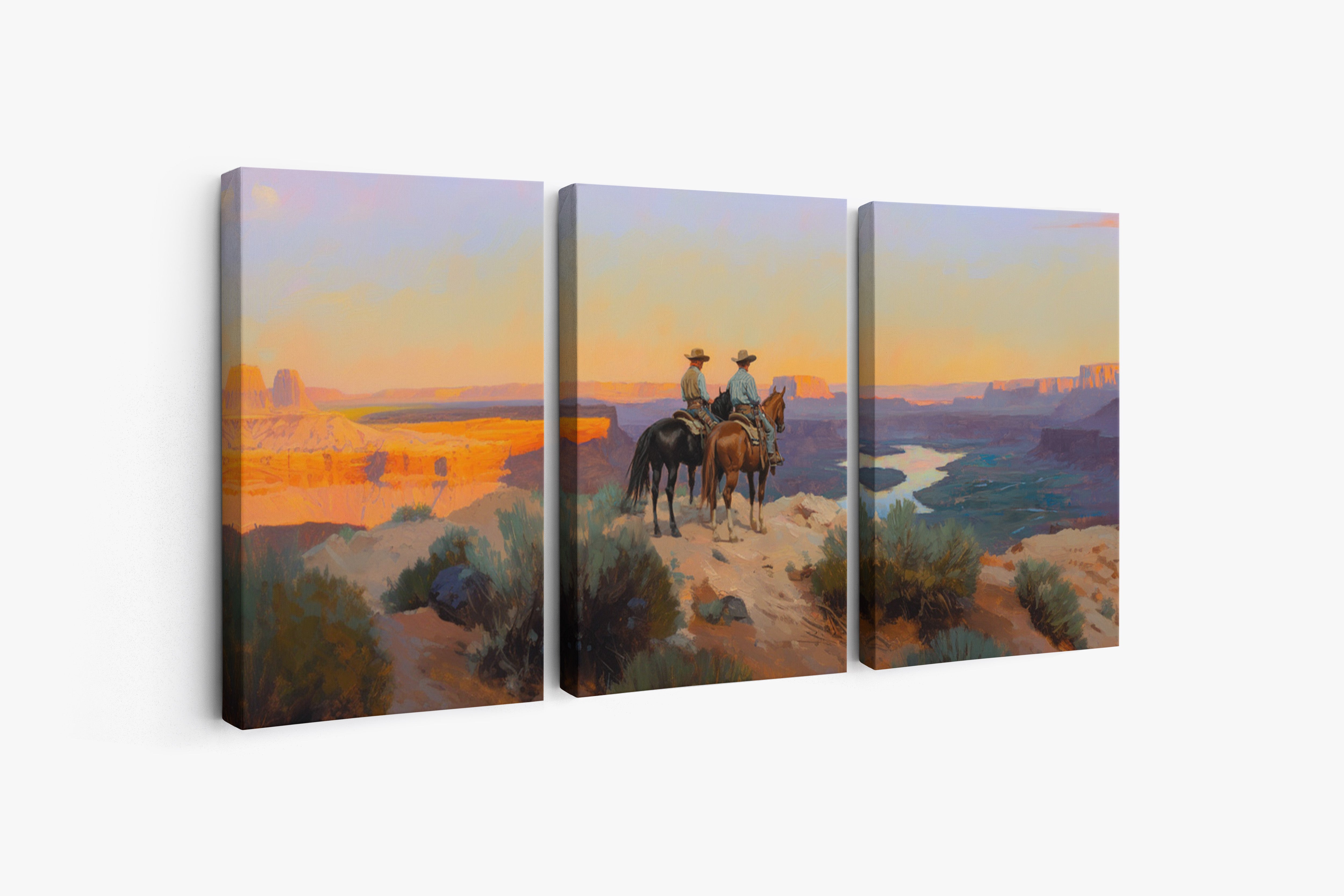 Evening Ride – Cowboy Sunset Triptych