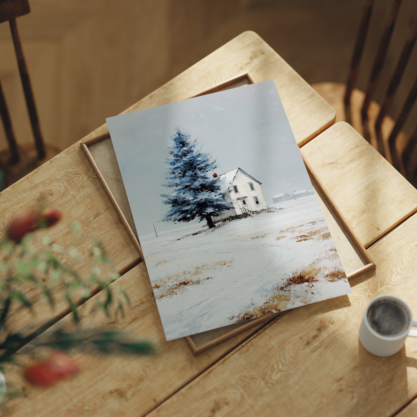 Farmhouse Under Blue Spruce