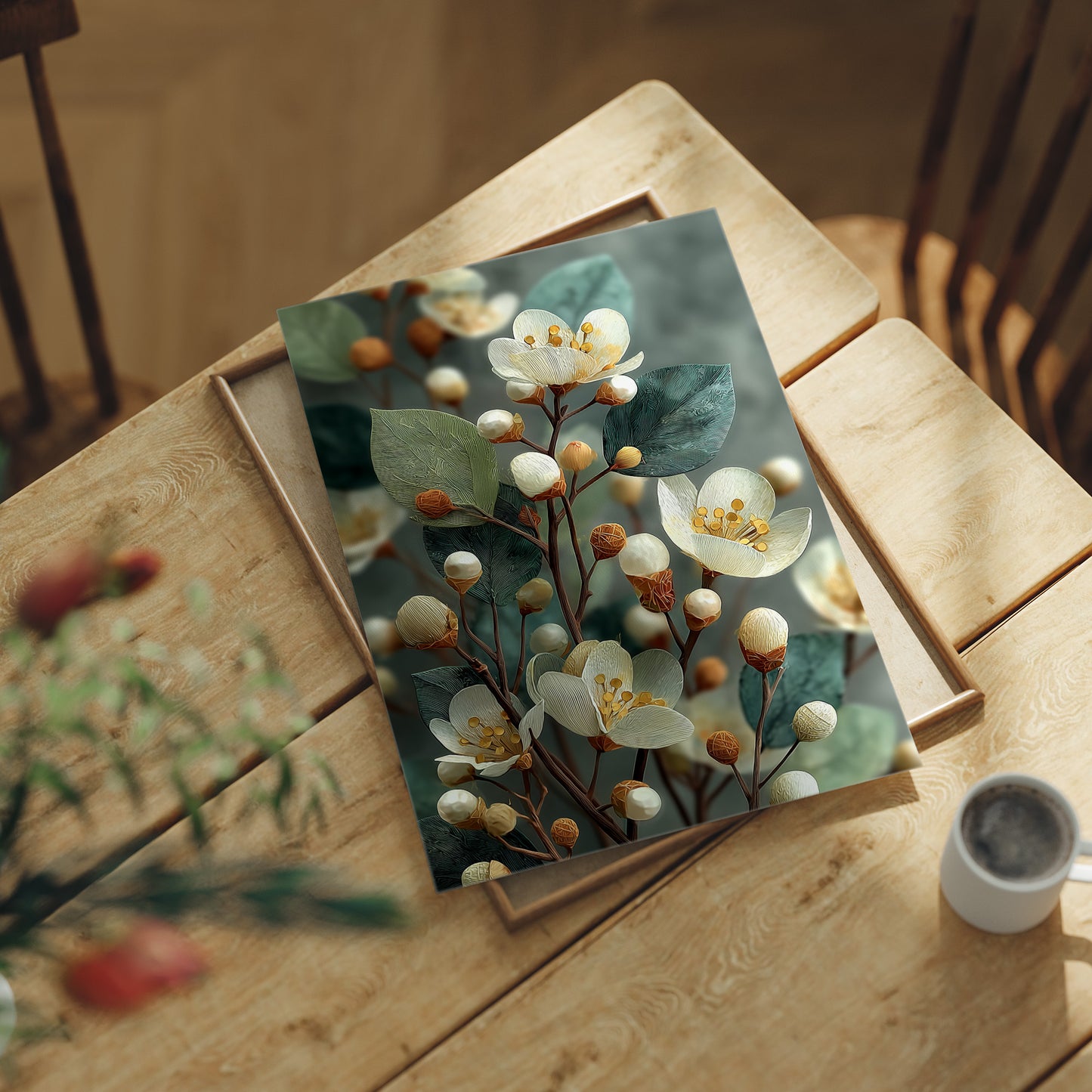 Cream Blossoms and Amber Buds