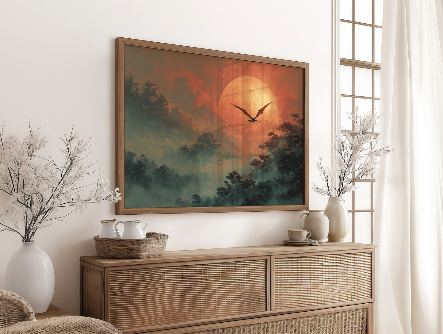 Pterodactyl Soaring Past a Blood Moon