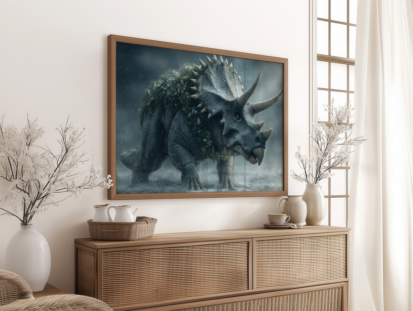 Triceratops in a Winter Wreath