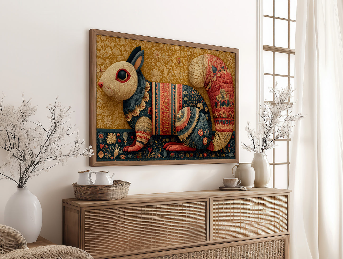 Folk Tapestry Rabbit Portrait