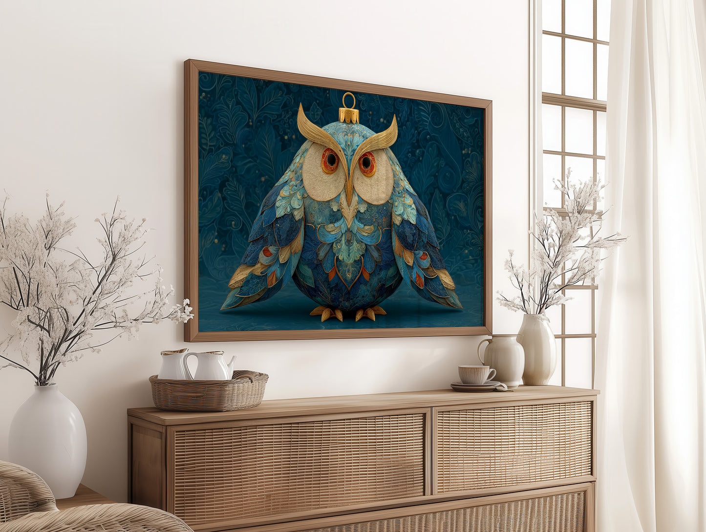 Ornament Owl in Blue and Gold