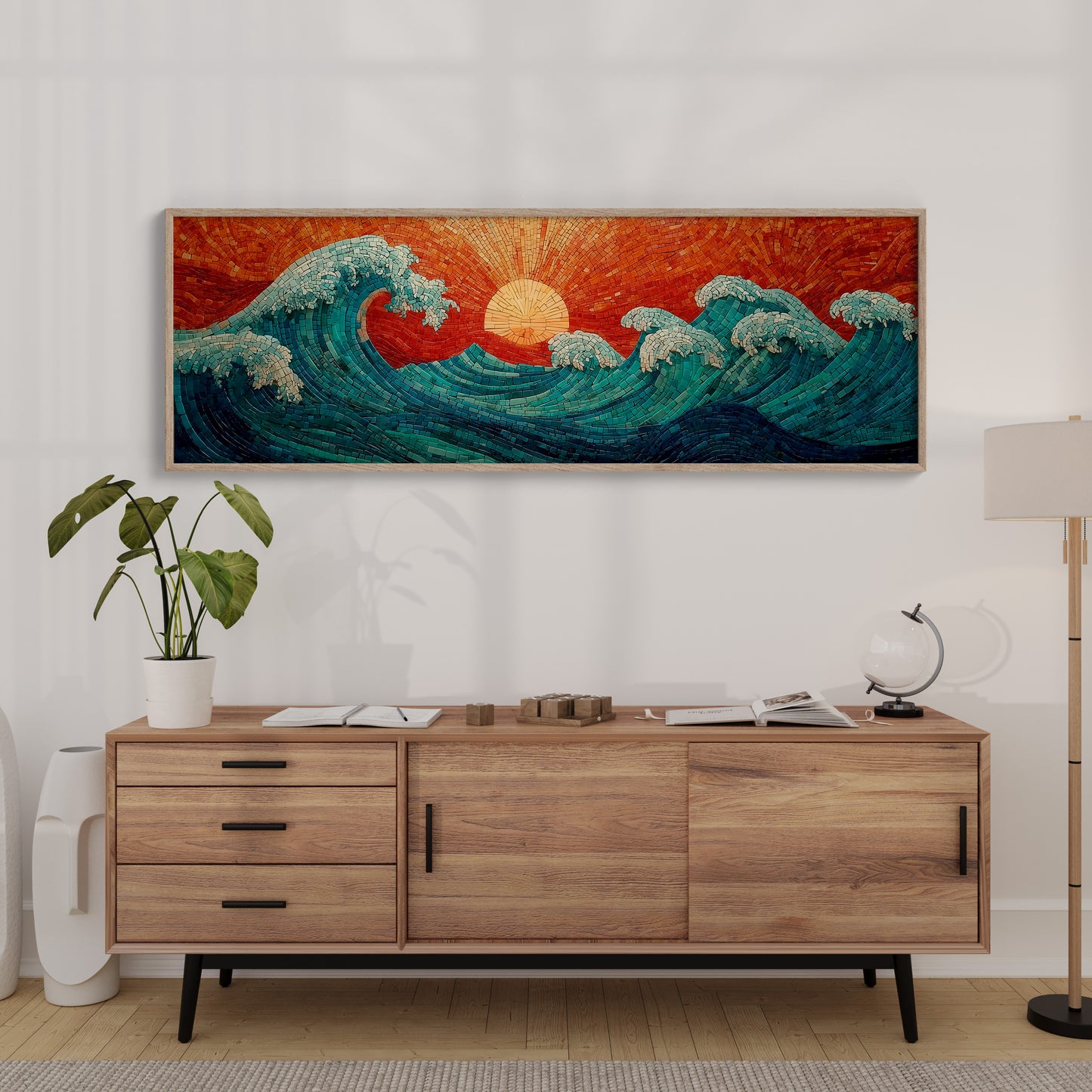 Crimson Sun Over Tiled Tides