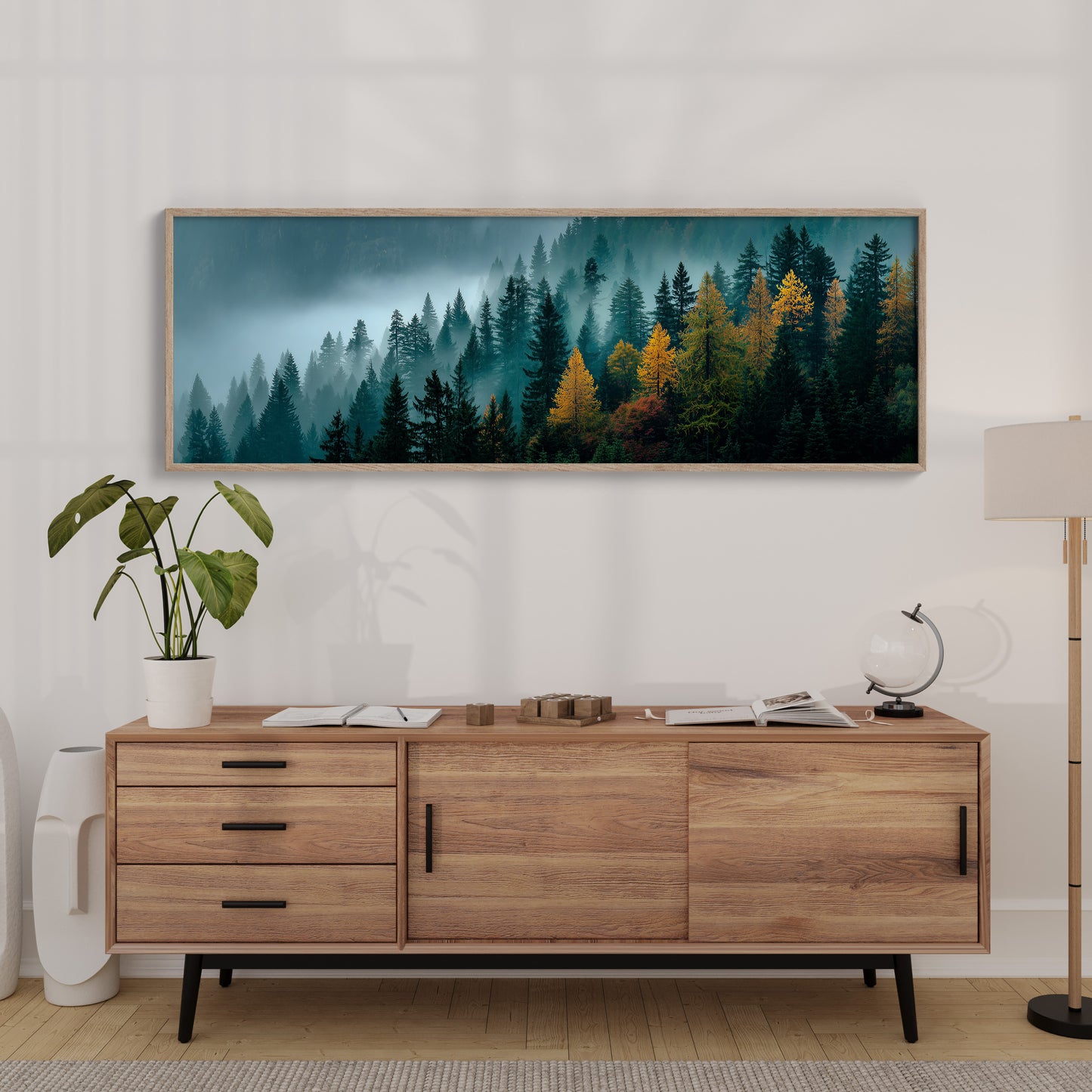 Golden Pines In Morning Mist