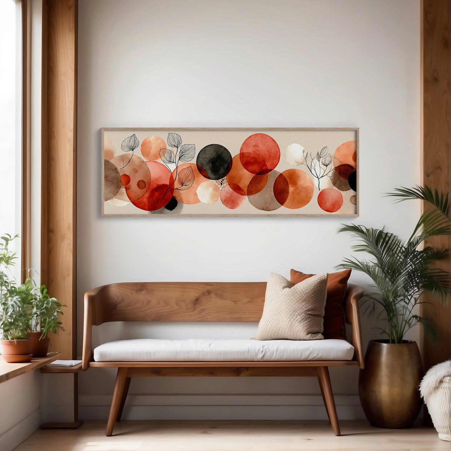 Terracotta Circles and Botanical Line Art