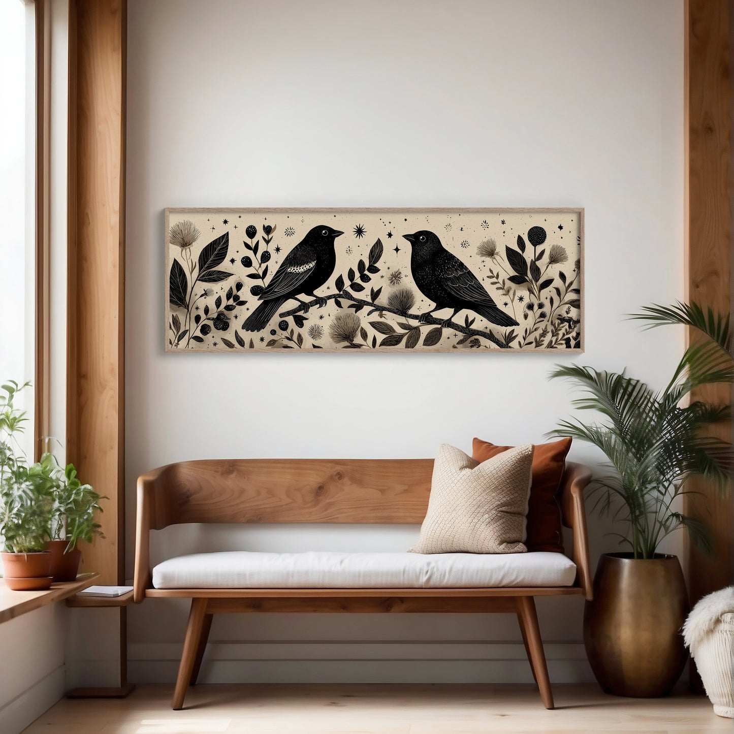 Midnight Birds Among Wildflowers