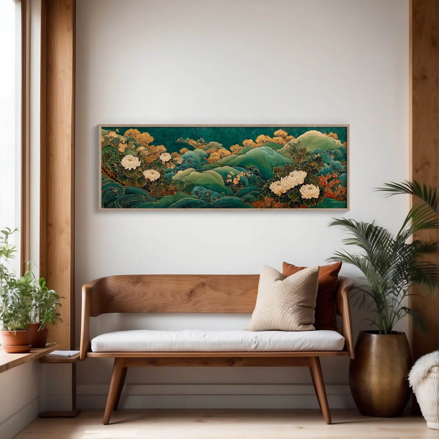 Golden Blooms Above Emerald Waves