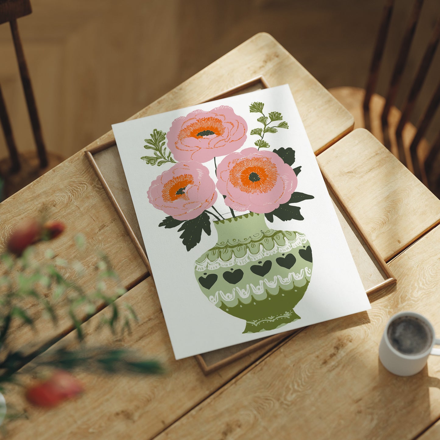 Blush Blooms In Olive Vase