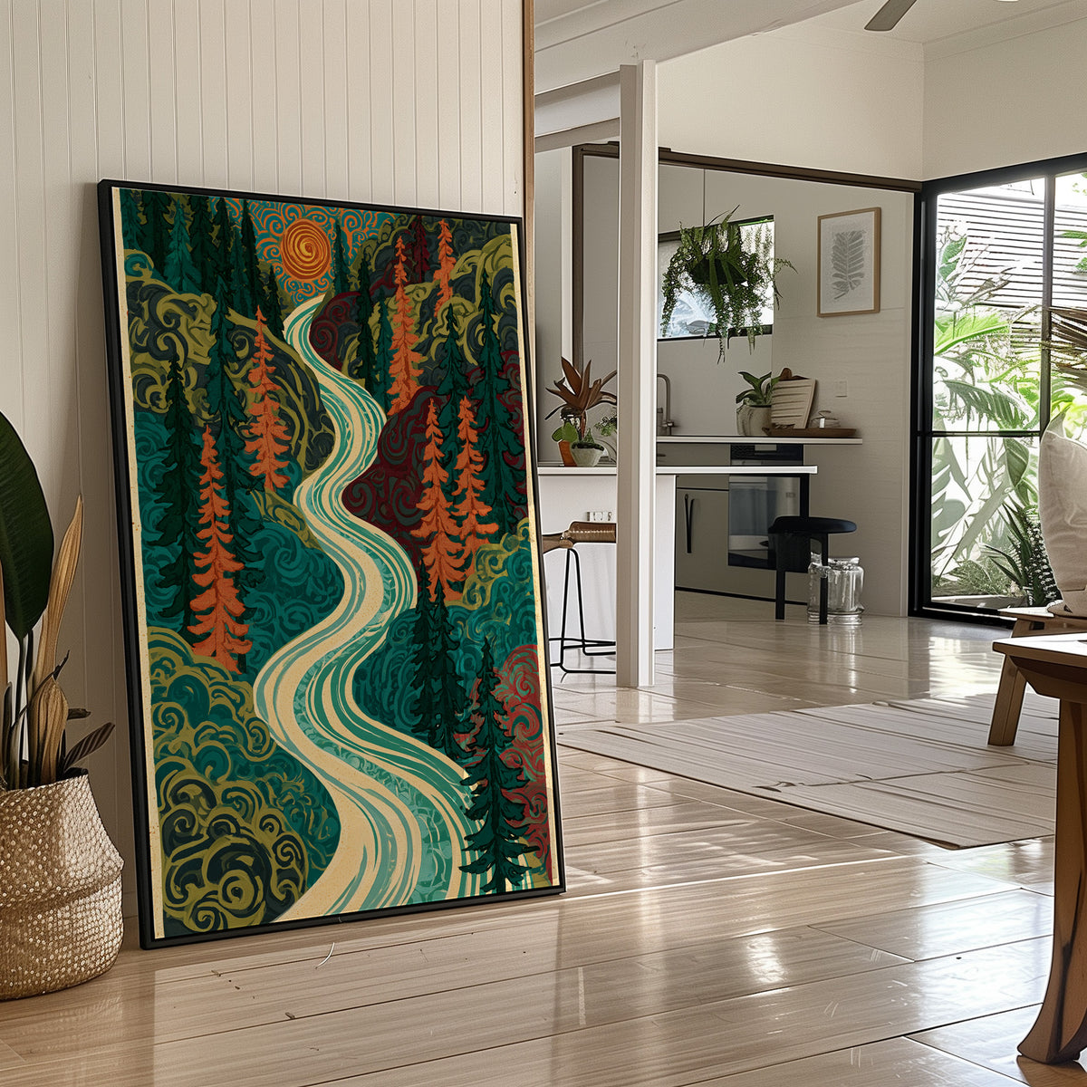 Winding River Retro Forest Print