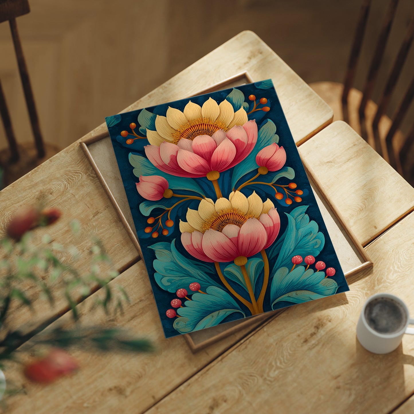 Folk Blooms on Deep Blue