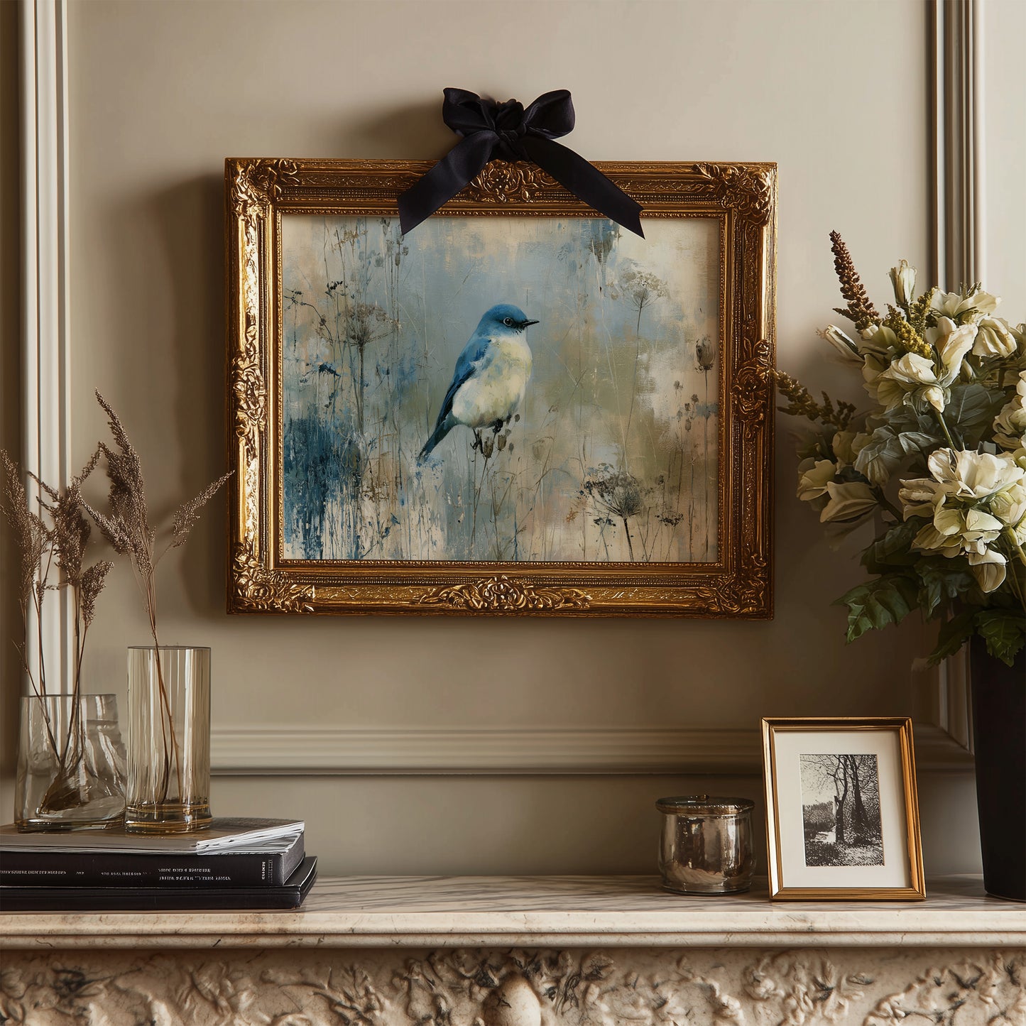 Bluebird Among Winter Grasses