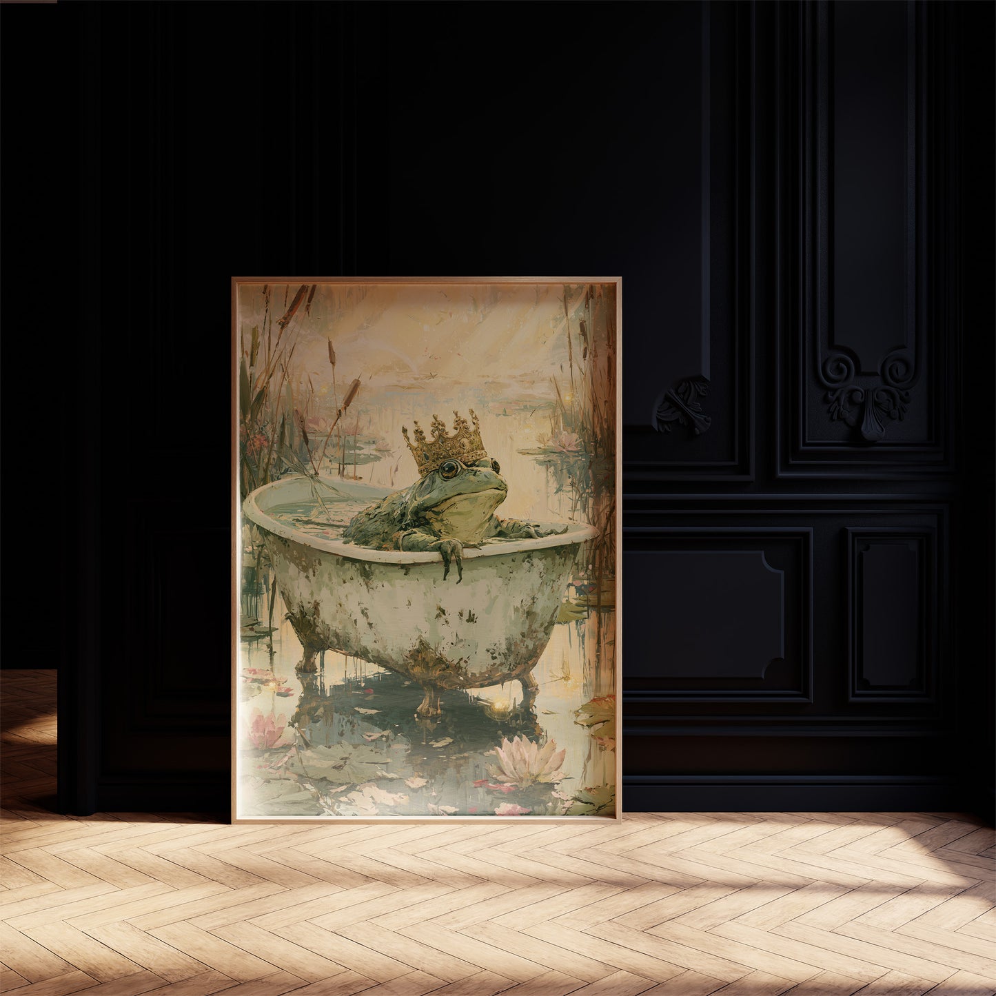 The Frog Prince's Bath — Golden Hour Pond Painting