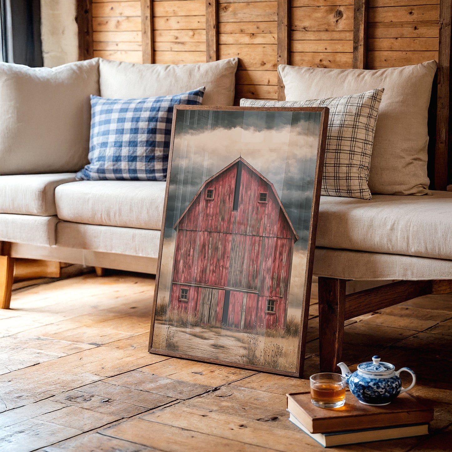 The Red Barn — Stormy Prairie Oil Painting