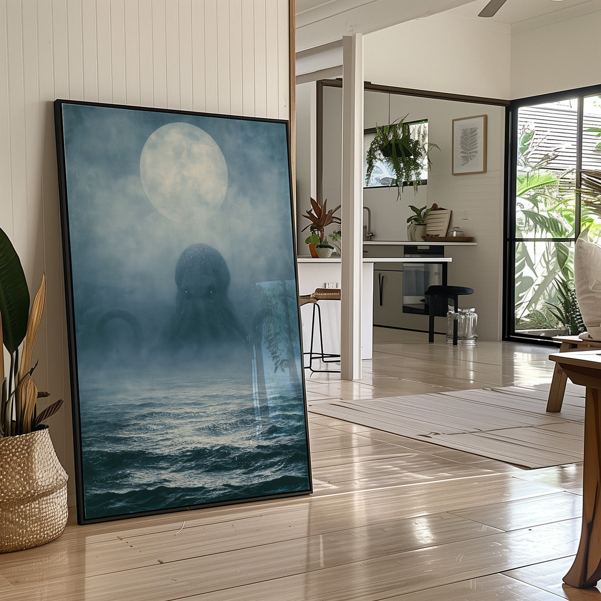 The Kraken Rises — Moonlit Deep Sea Painting