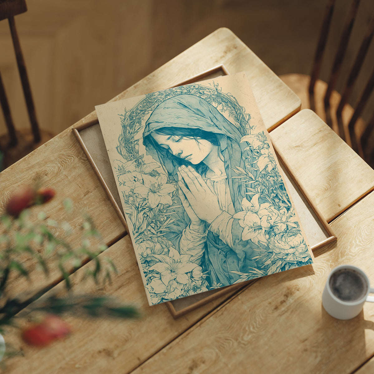 Madonna in Lilies — Teal Wash Devotional Portrait