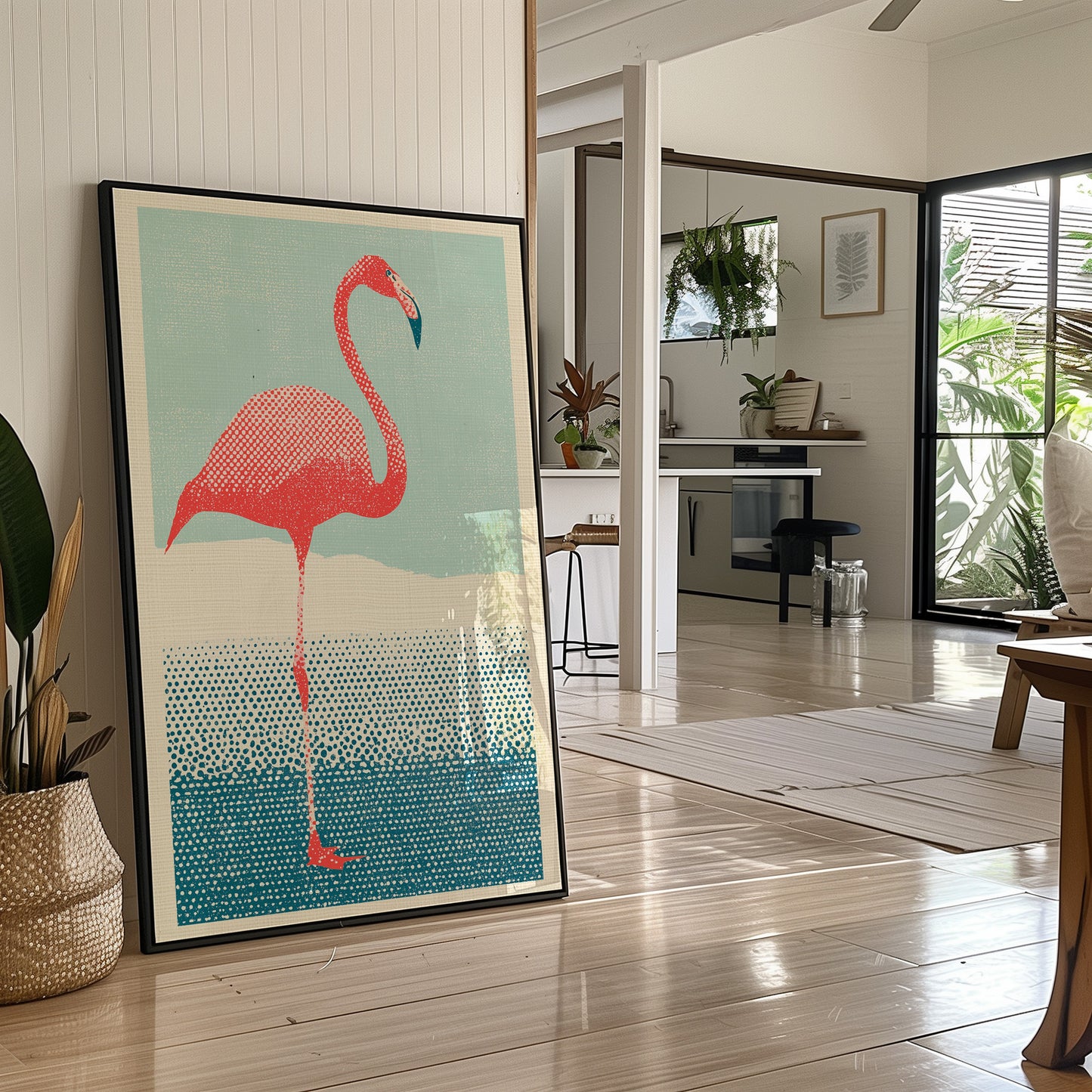 Flamingo on One Leg, Retro Print