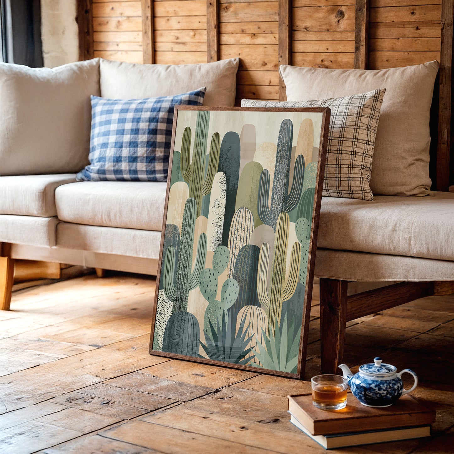 Desert Tapestry: Cactus Collage in Sand & Sage