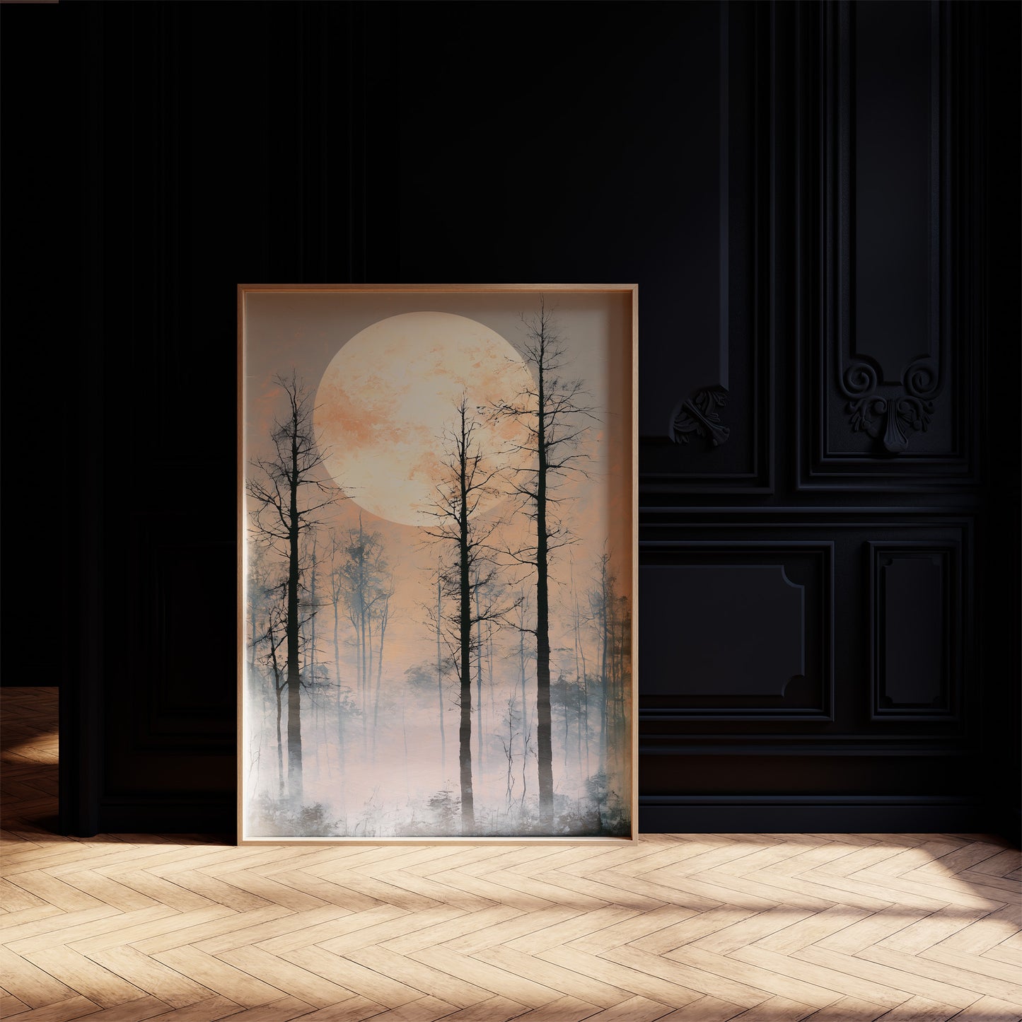 Peach Moon Over Bare Branches