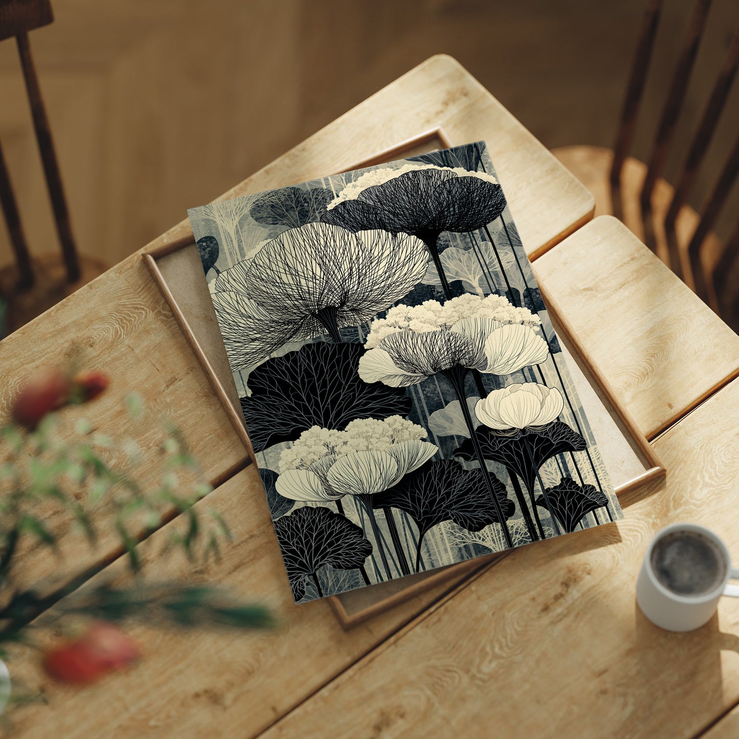 Poppies and Birches in Black Ink