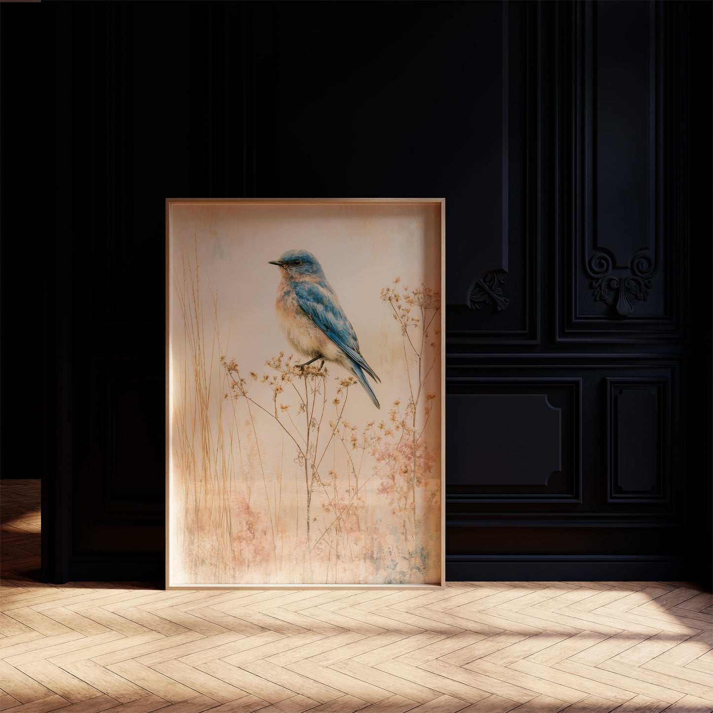 Bluebird in the Dried Wildflowers
