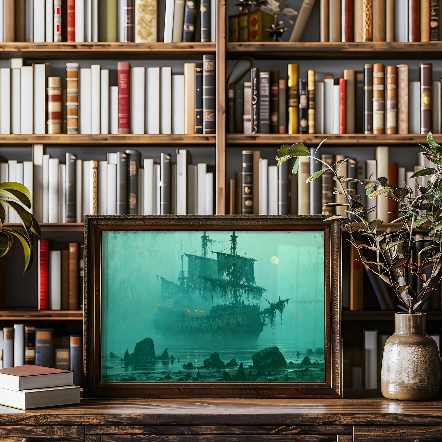 Ghost Ship Under Full Moon