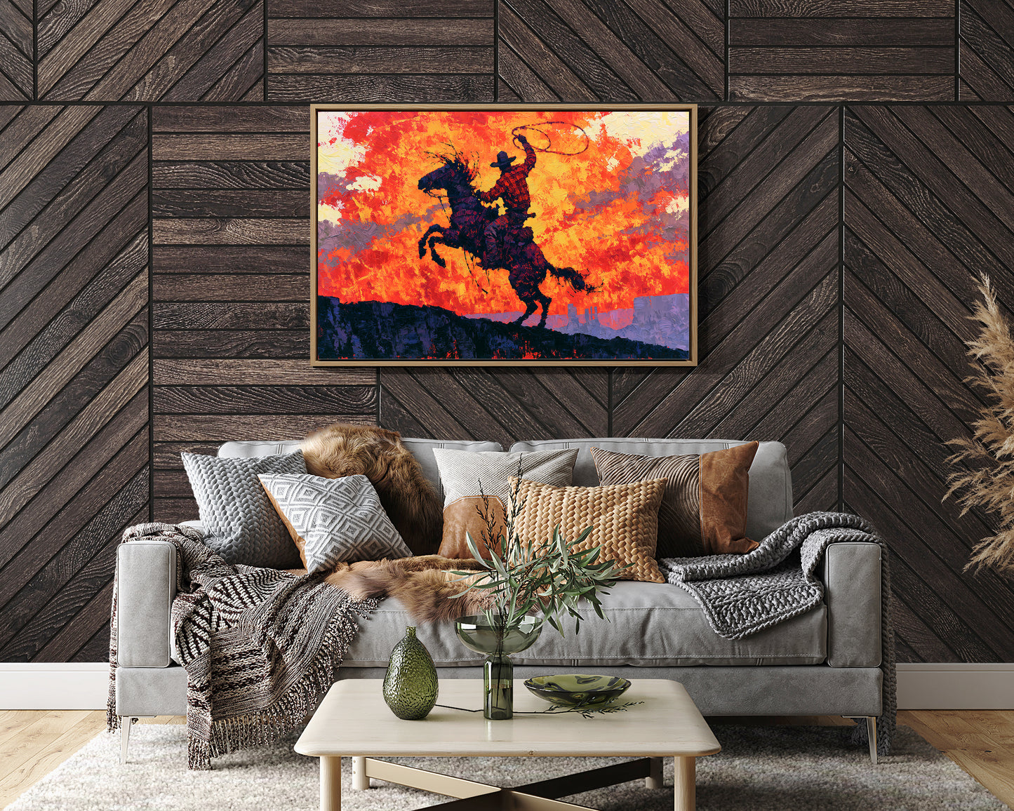 Rearing Cowboy, Desert Sunset Blaze