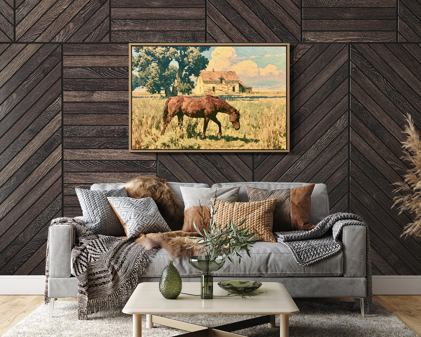 Grazing Horse at the Old Farmhouse