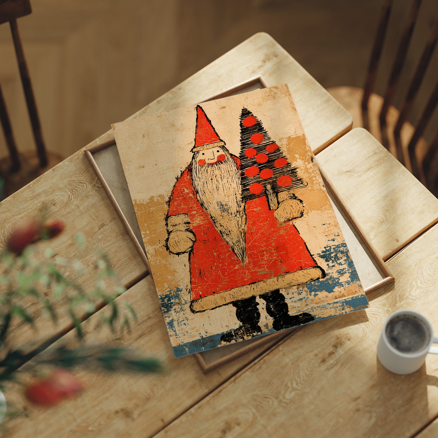 Primitive Santa & Tree