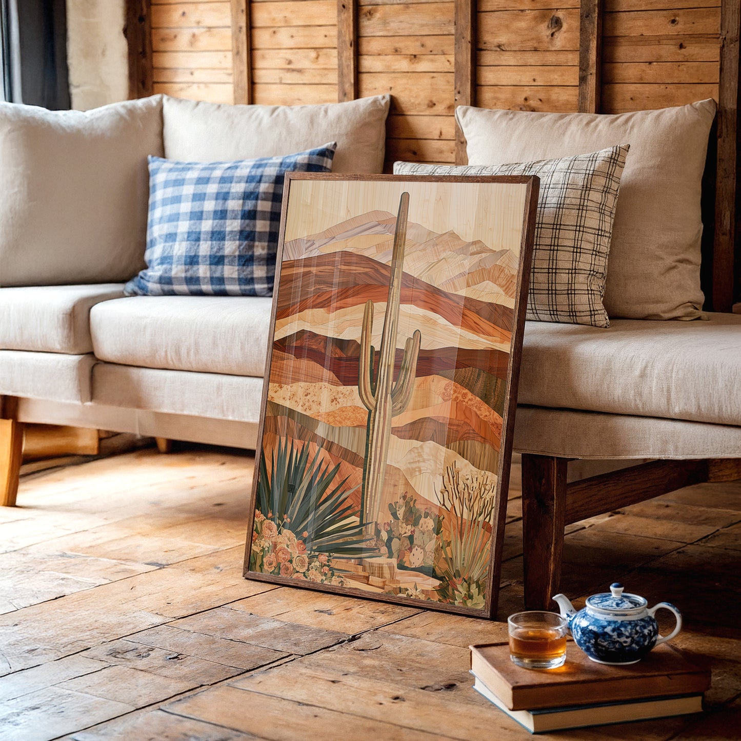 Saguaro In Wood Grain Layers