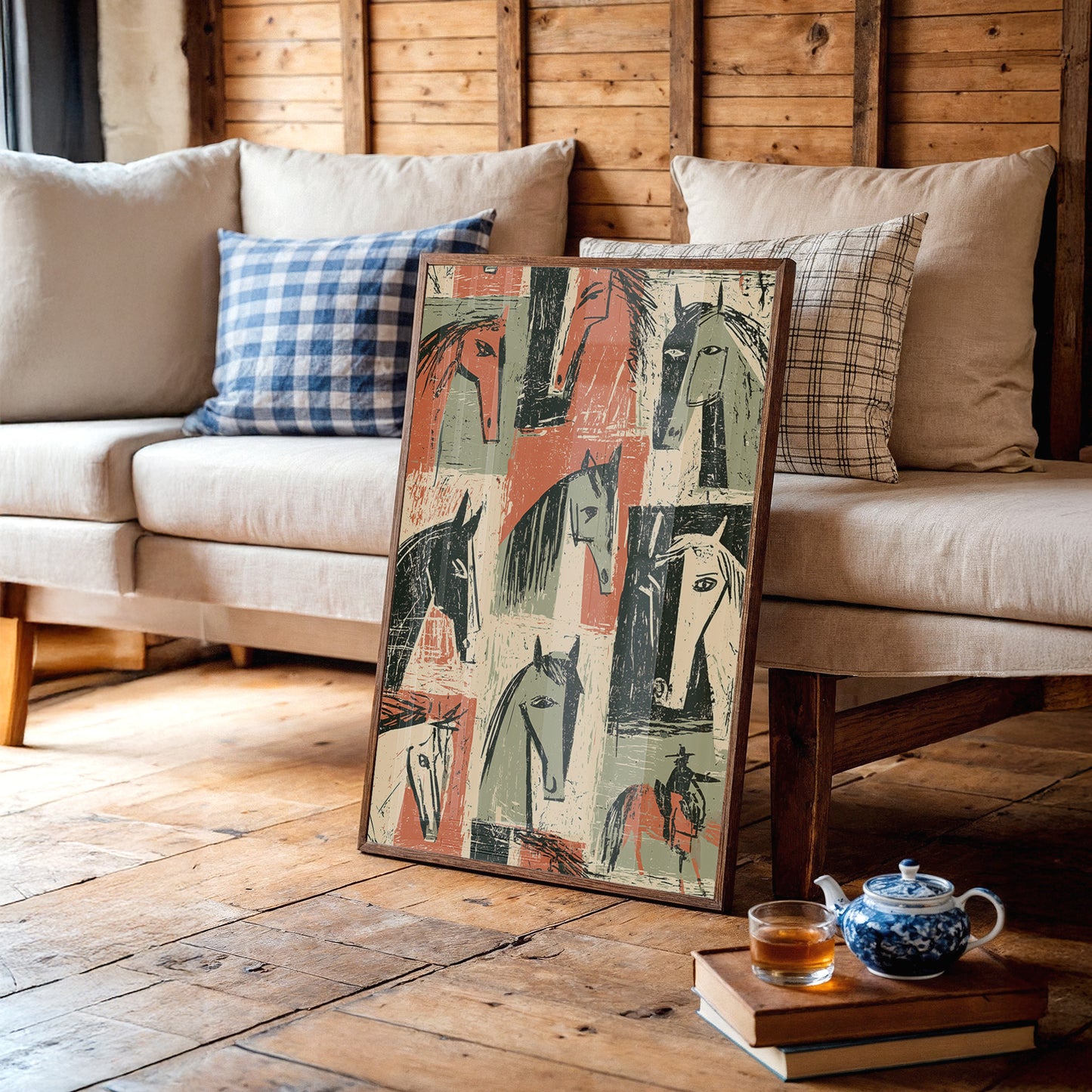 Horse Heads Block Print Grid