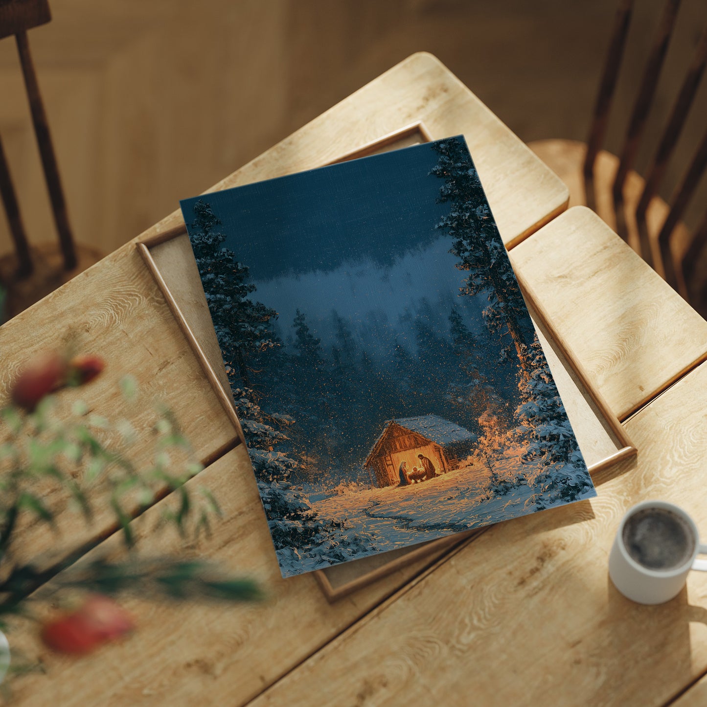 Manger in the Snowy Pines